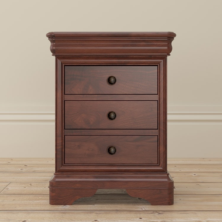 Antoinette dark mahogany 3 drawer bedside table