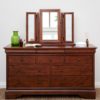 Antoinette dark mahogany 4+3 drawer with gallery mirror resting above
